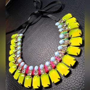 Bold Yellow and Pink Statement Necklace Acrylic & Glass Cara New York